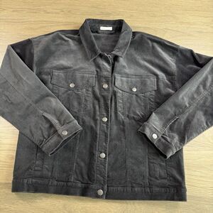 Eileen Fisher Jacket Women Medium Corduroy Button Up Collared Pockets Gray